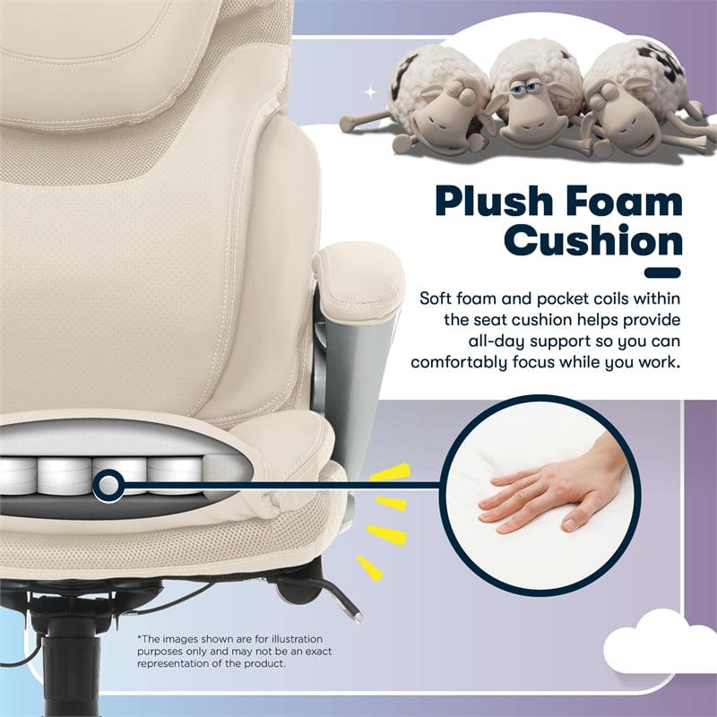Serta Bryce Office Chair Patented AIR Lumbar Technology Bonded Leather Cream