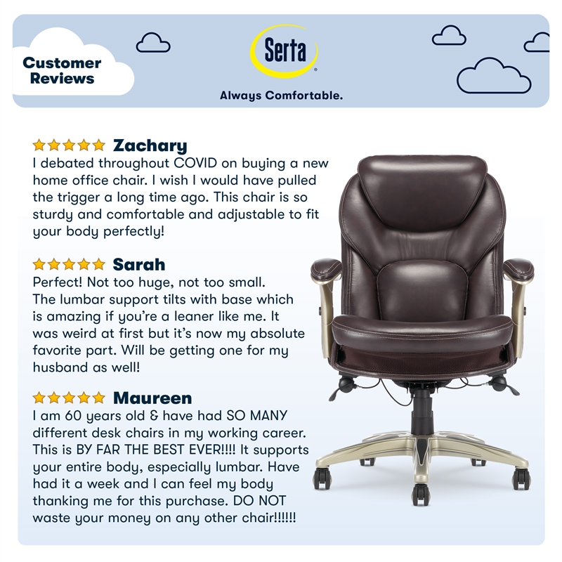 Serta Claremont Back in Motion Office Chair in Brown Bonded Leather