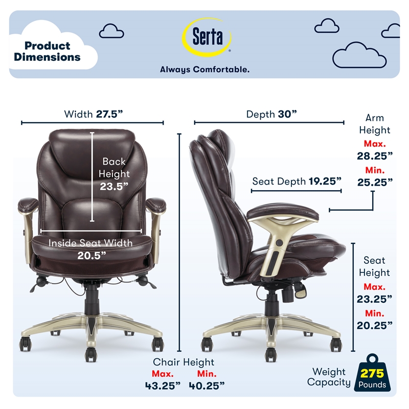 Serta Claremont Back in Motion Office Chair in Brown Bonded Leather