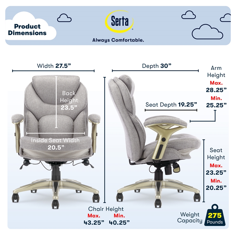 Serta Claremont Back in Motion Office Chair in Light Gray Fabric