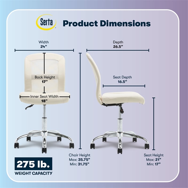 Serta Essential Armless Desk Chair with Breathable Lightweight Mesh Back Cream