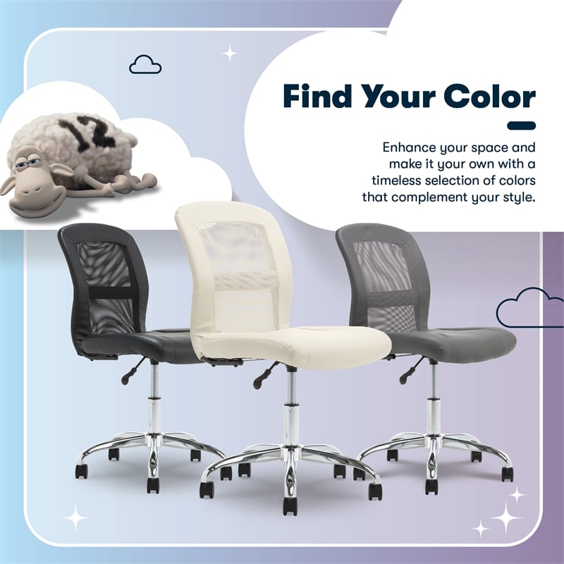 Serta Essential Armless Desk Chair with Breathable Lightweight Mesh Back Cream