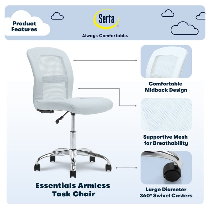 Serta Essentials Armless Task Chair Faux Leather and Mesh Blue