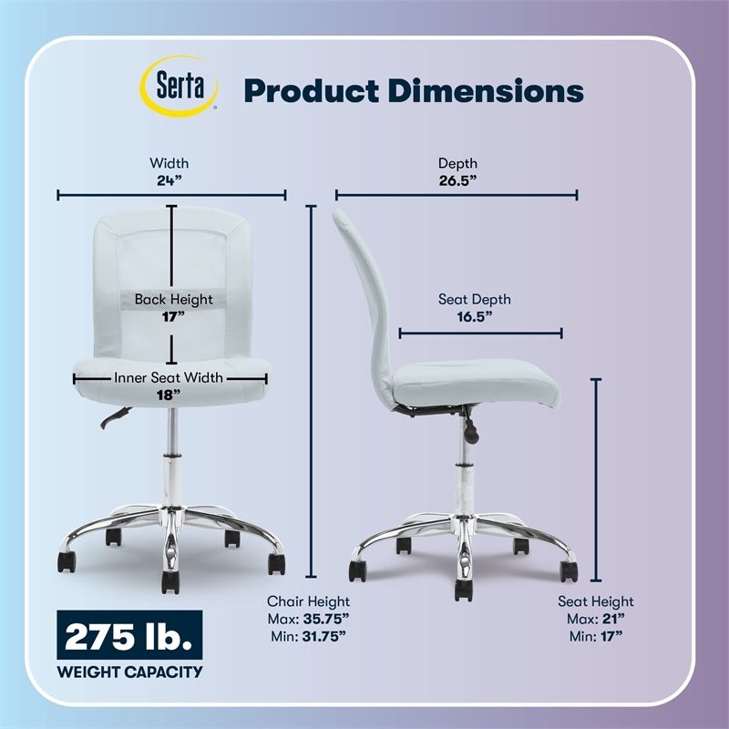Serta Essential Armless Desk Chair with Breathable Lightweight Mesh Back Blue