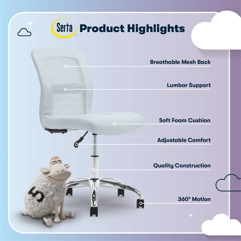 Serta Essential Armless Desk Chair with Breathable Lightweight Mesh Back Blue