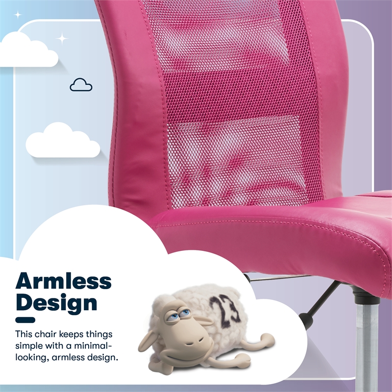 Serta Essential Armless Desk Chair with Breathable Lightweight Mesh Back Pink