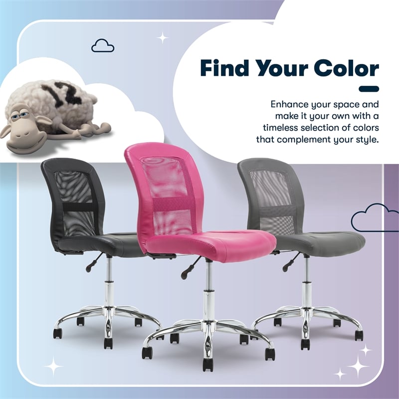 Serta Essential Armless Desk Chair with Breathable Lightweight Mesh Back Pink