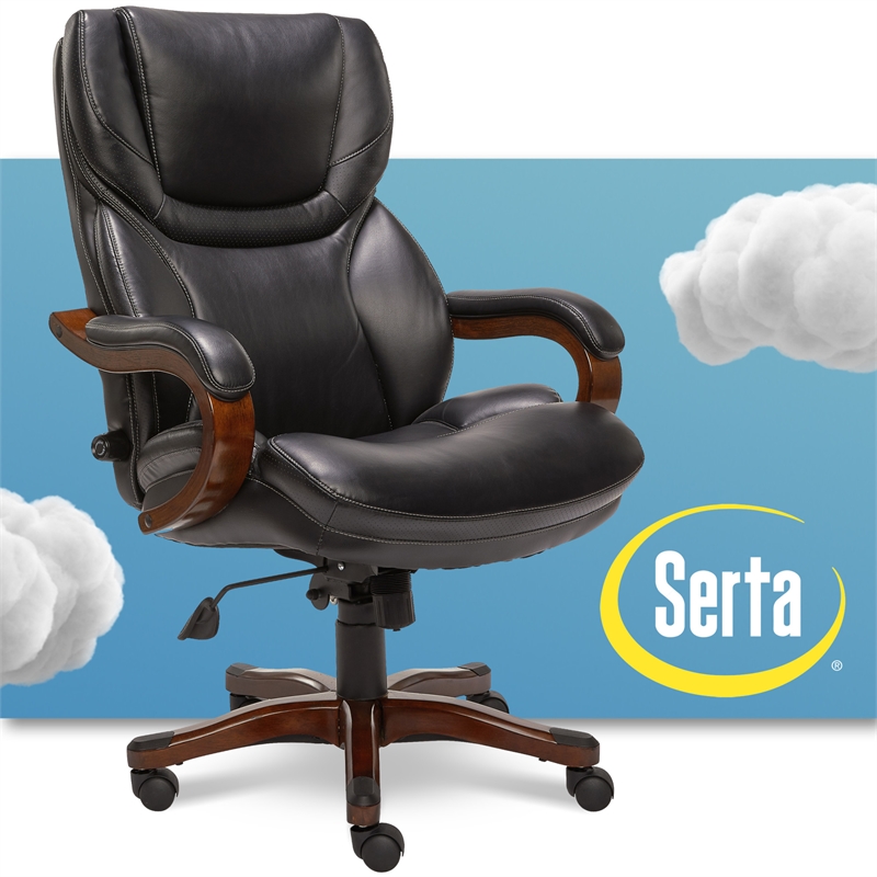 Serta Big And Tall Executive Office Chair With Wood Accents Black Cymax Business Serta Big And Tall Executive Office, Serta Black Leather Office Chair