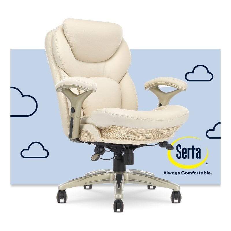 Serta Claremont Back in Motion Office Chair in Ivory White Bonded Leather BushFurnitureCollection
