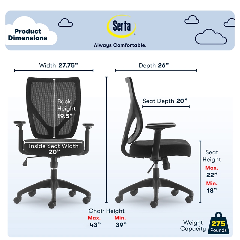 Serta Production Mesh Office Chair with Nylon Base Black