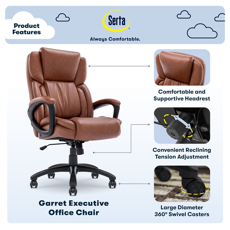 Serta Garret Executive Office Chair Cognac Bonded Leather