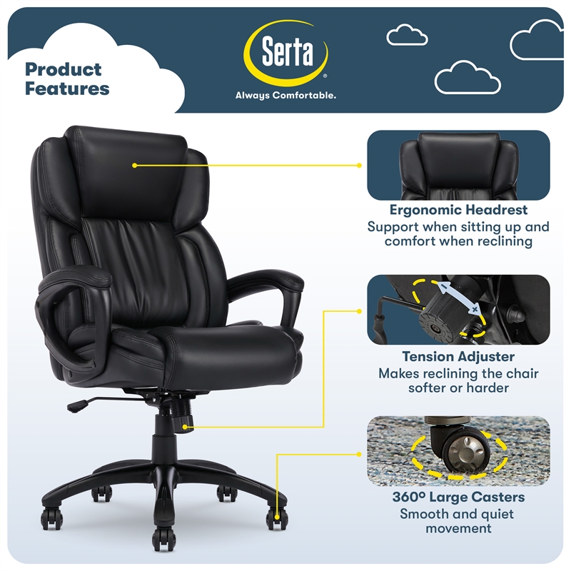 Serta Garret Executive Office Chair Space Black Bonded Leather