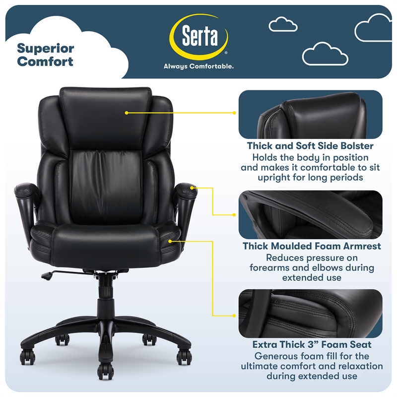 Serta Garret Executive Office Chair Space Black Bonded Leather