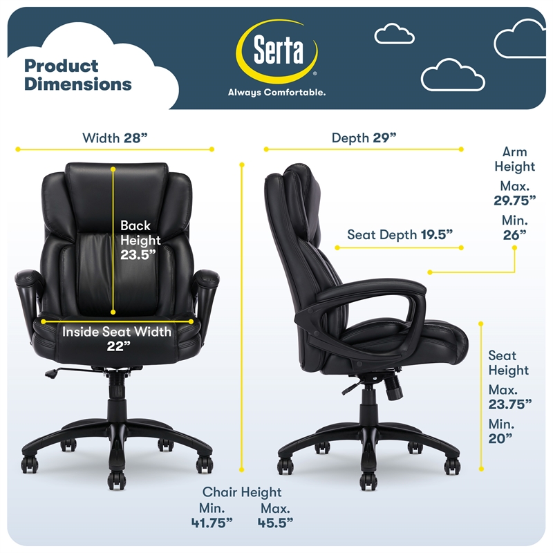 Serta Garret Executive Office Chair Space Black Bonded Leather