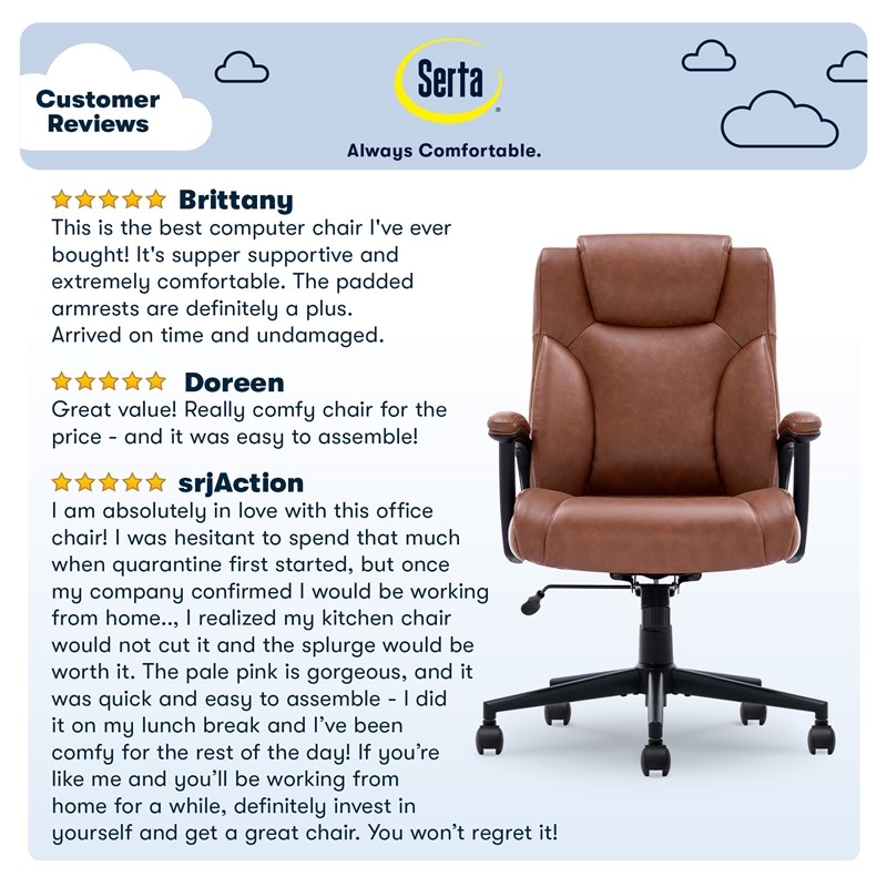 Serta Connor Executive Office Chair Cognac Bonded Leather
