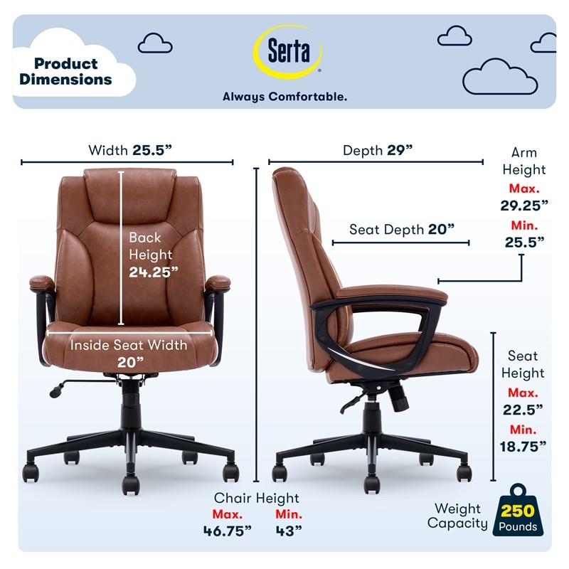 Serta Connor Executive Office Chair Cognac Bonded Leather