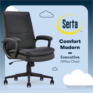 Serta Comfort Modern Executive Office Chair Metal Base Bonded Leather Black