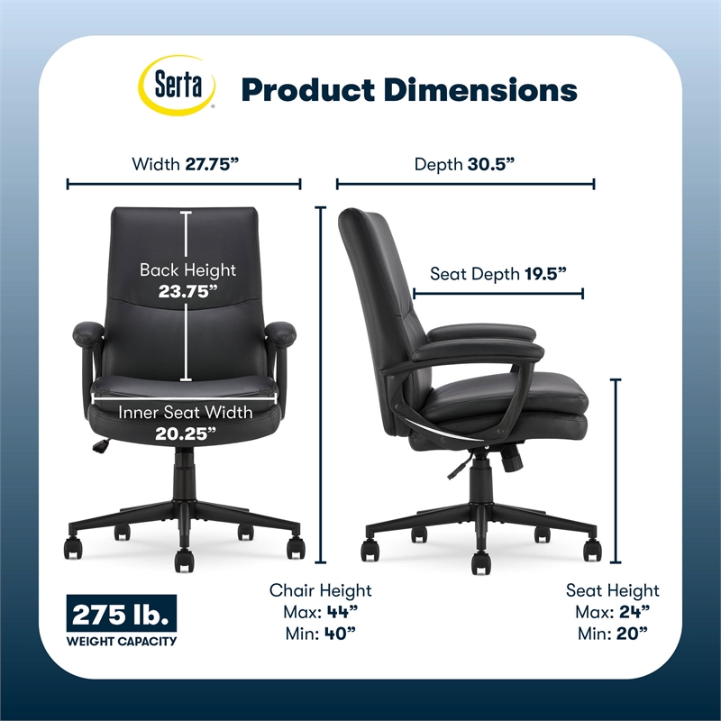Serta Comfort Modern Executive Office Chair Metal Base Bonded Leather Black