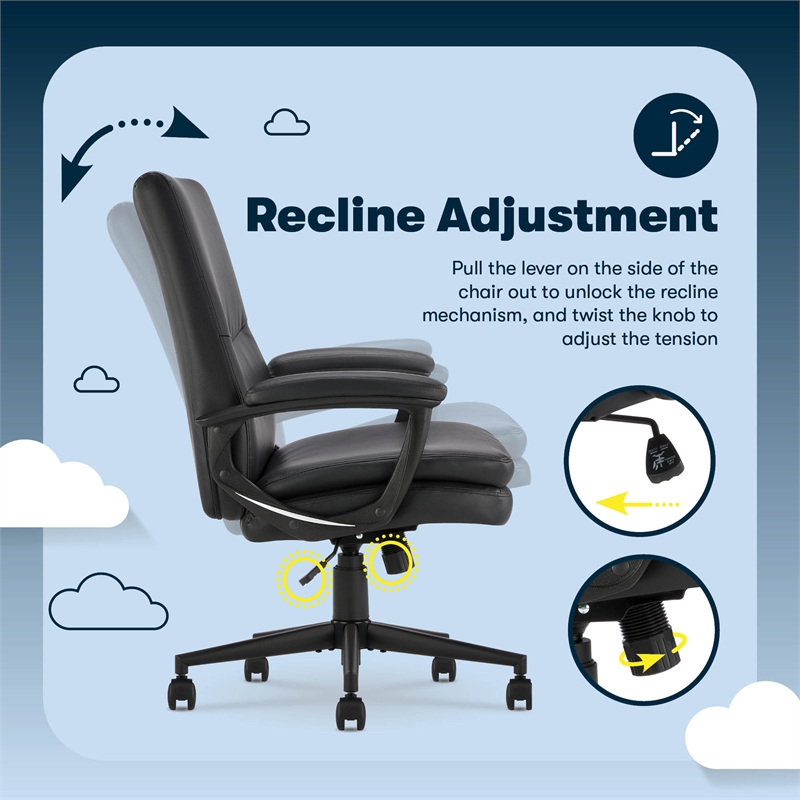 Serta Comfort Modern Executive Office Chair Metal Base Bonded Leather Black