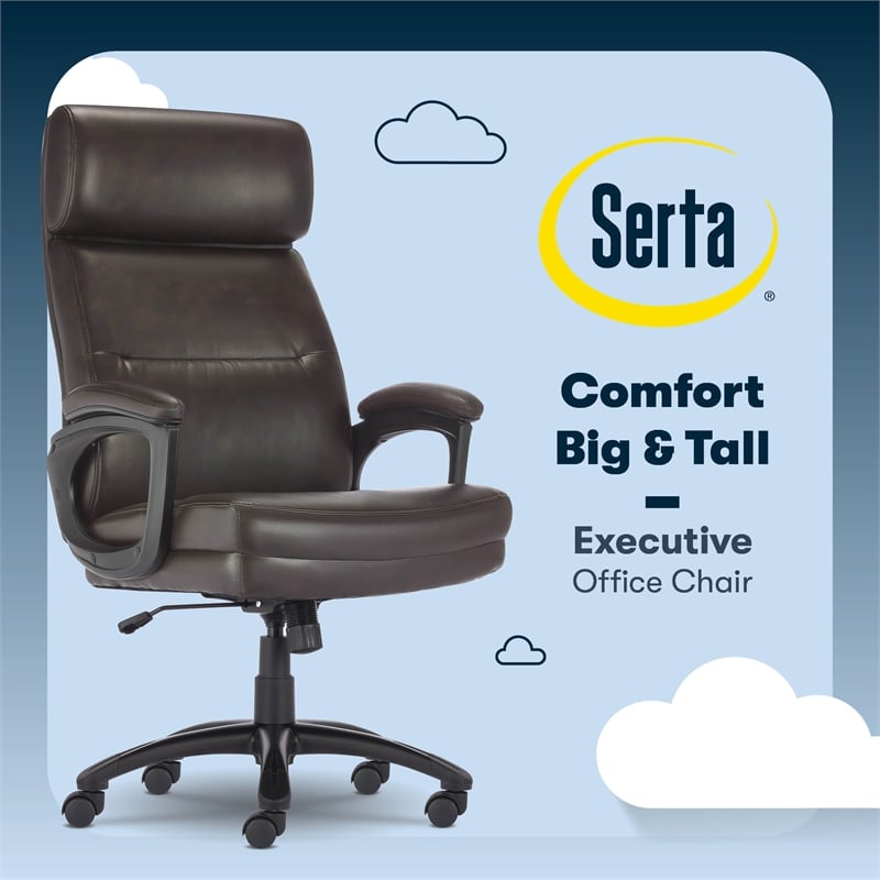Serta Comfort Executive Big & Tall Ergonomic Office Chair Bonded Leather Brown
