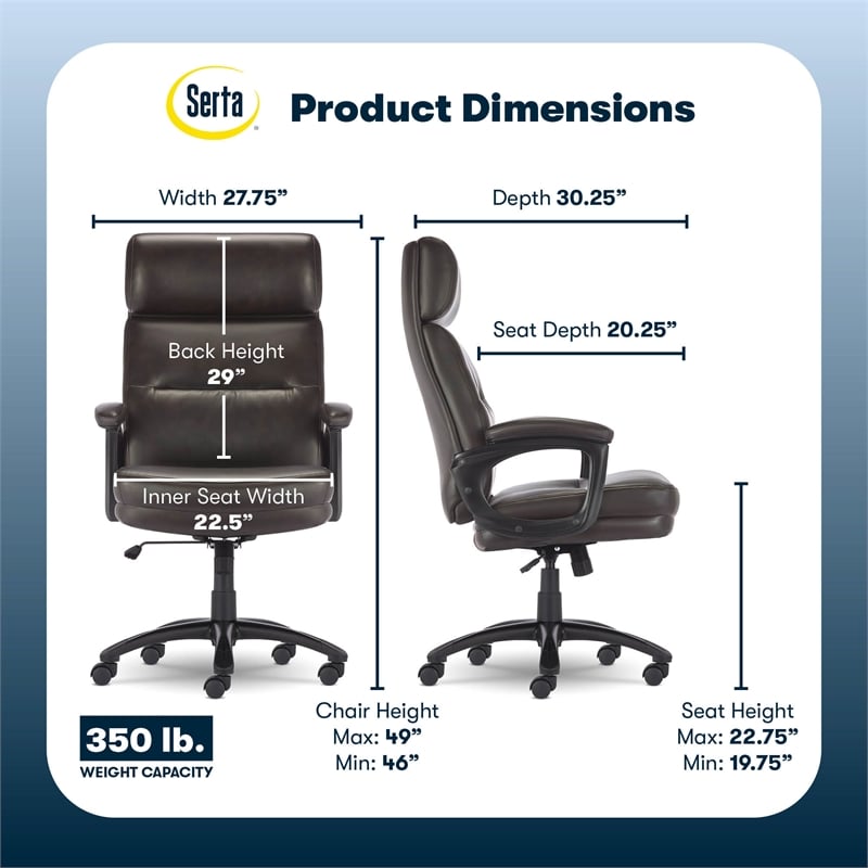 Serta Comfort Executive Big & Tall Ergonomic Office Chair Bonded Leather Brown