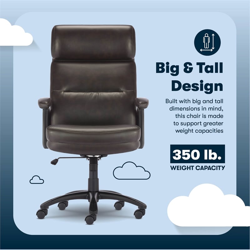 Serta Comfort Executive Big & Tall Ergonomic Office Chair Bonded Leather Brown