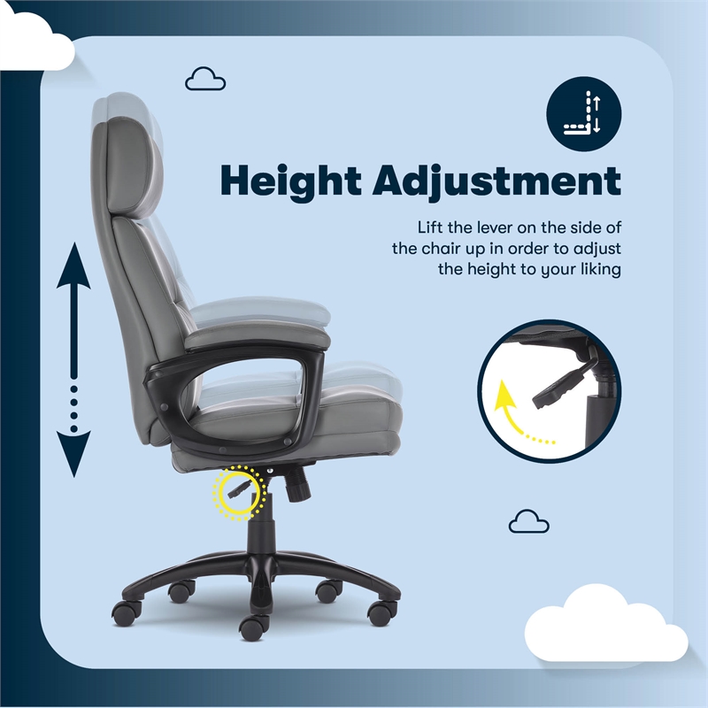 Serta Comfort Executive Big & Tall Ergonomic Office Chair Bonded Leather Gray