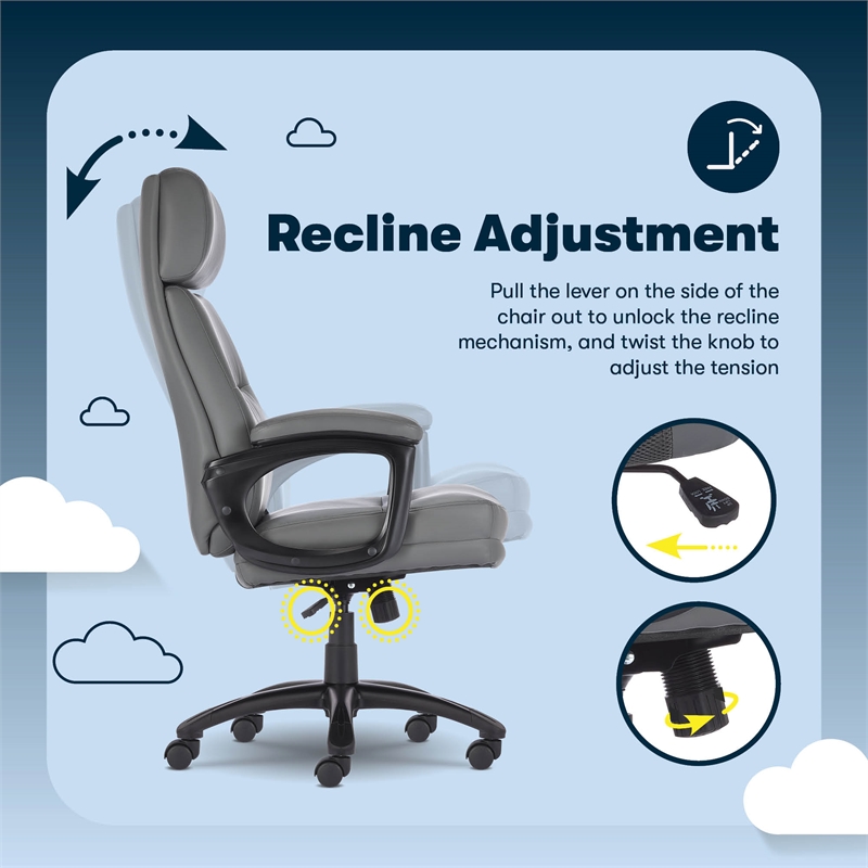 Serta Comfort Executive Big & Tall Ergonomic Office Chair Bonded Leather Gray