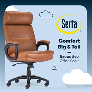 Serta Comfort Executive Big & Tall Ergonomic Office Chair Bonded Leather Cognac
