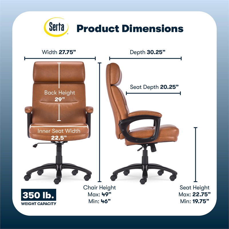 Serta Comfort Executive Big & Tall Ergonomic Office Chair Bonded Leather Cognac