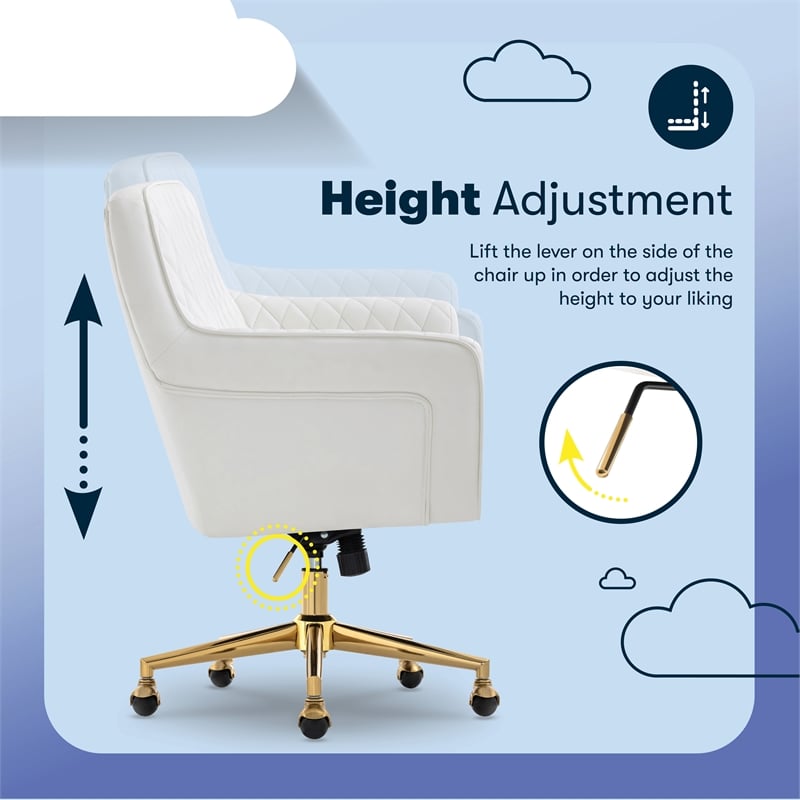Serta Ashleigh Modern Office Chair Diamond-Tufted Design White Bonded Leather