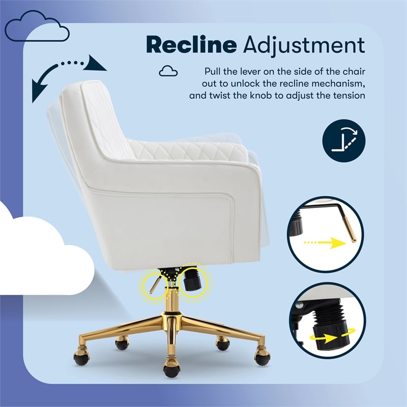 Serta Ashleigh Modern Office Chair Diamond-Tufted Design White Bonded Leather