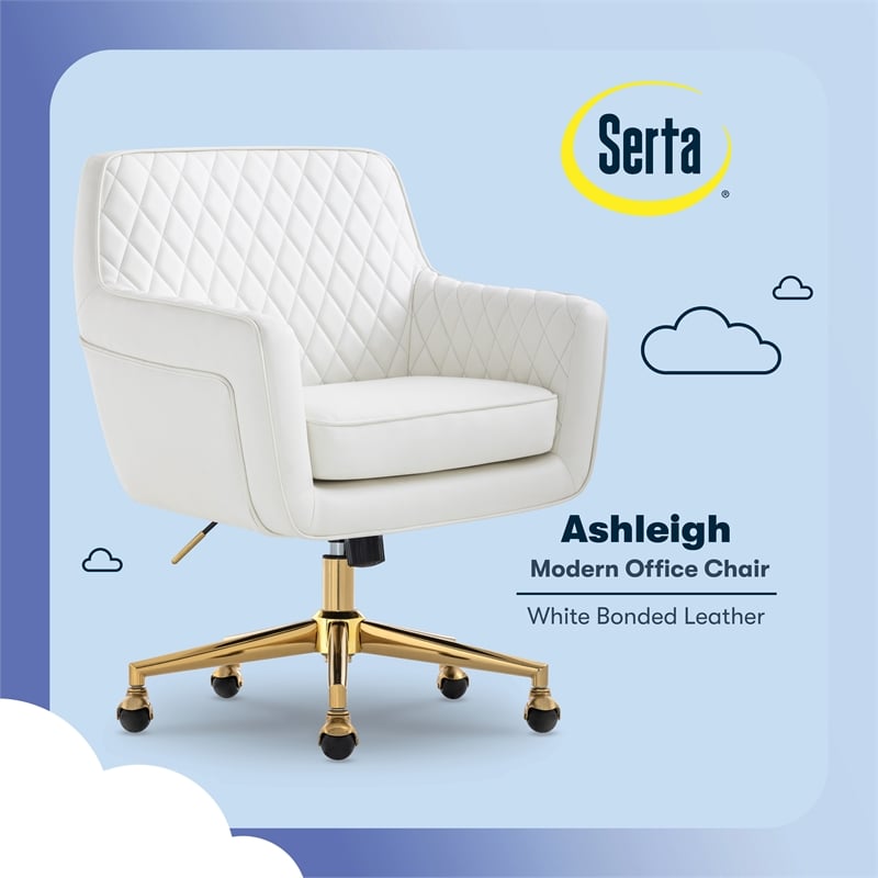 Serta Ashleigh Modern Office Chair Diamond-Tufted Design White Bonded Leather