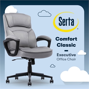 Serta Comfort Classic Executive Office Chair Padded Armrest Gray Velvet Fabric