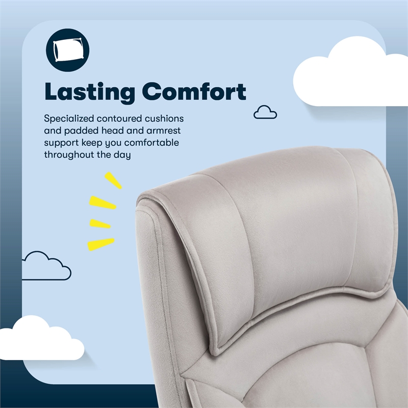 Serta Comfort Classic Executive Office Chair Padded Armrest Taupe Velvet Fabric