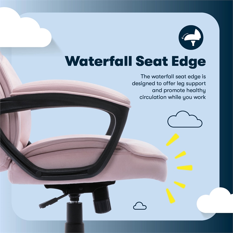 Serta Comfort Classic Executive Office Chair Padded Armrest Pink Velvet Fabric