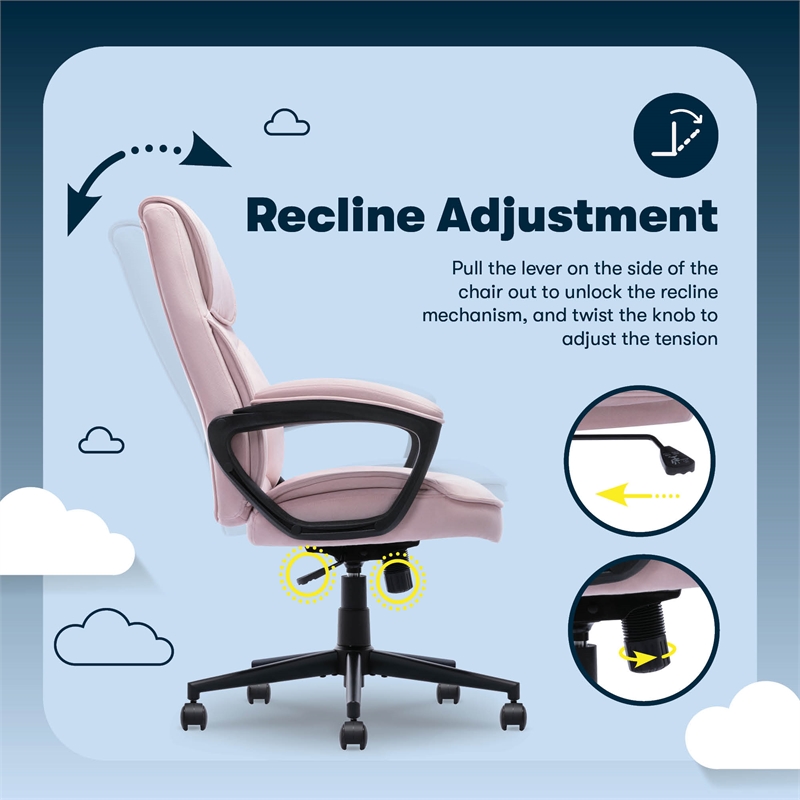 Serta Comfort Classic Executive Office Chair Padded Armrest Pink Velvet Fabric