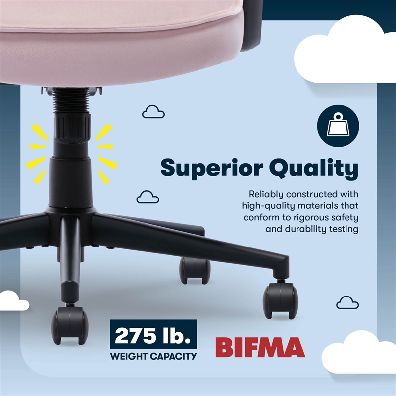 Serta Comfort Classic Executive Office Chair Padded Armrest Pink Velvet Fabric