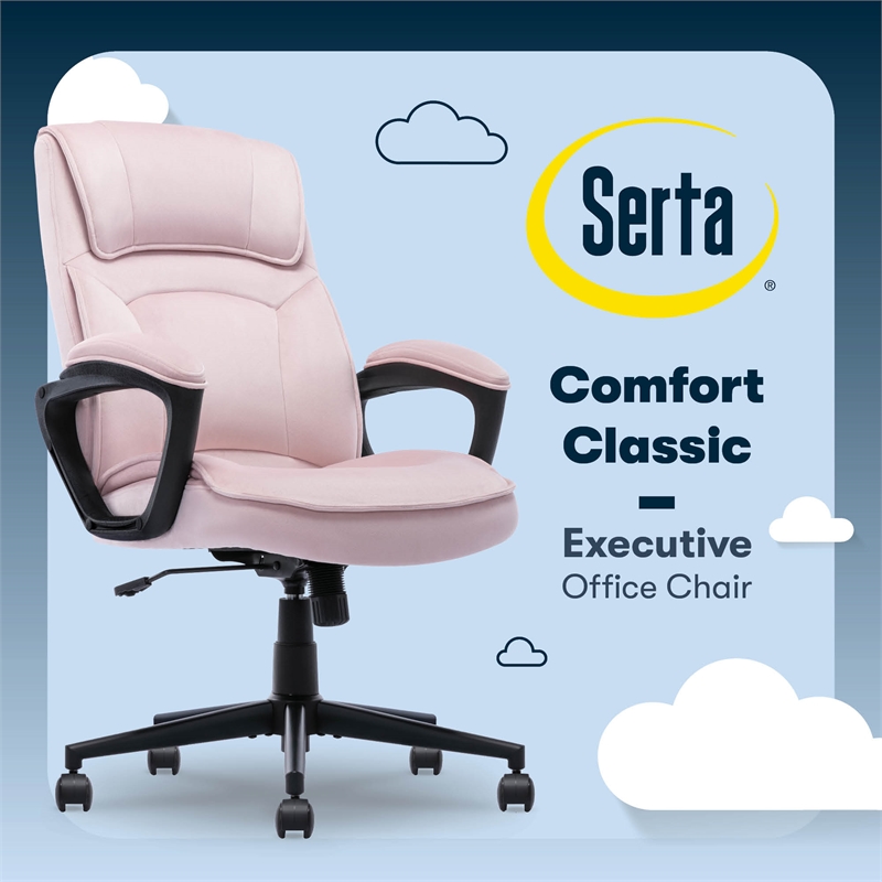 Serta Comfort Classic Executive Office Chair Padded Armrest Pink Velvet Fabric