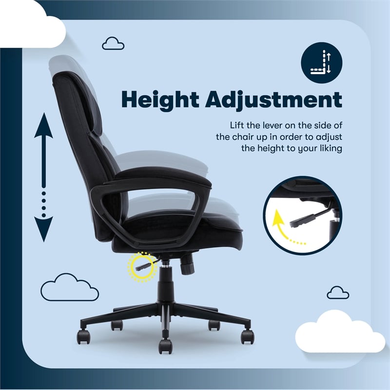 Serta Comfort Classic Executive Office Chair Padded Armrest Black Velvet Fabric