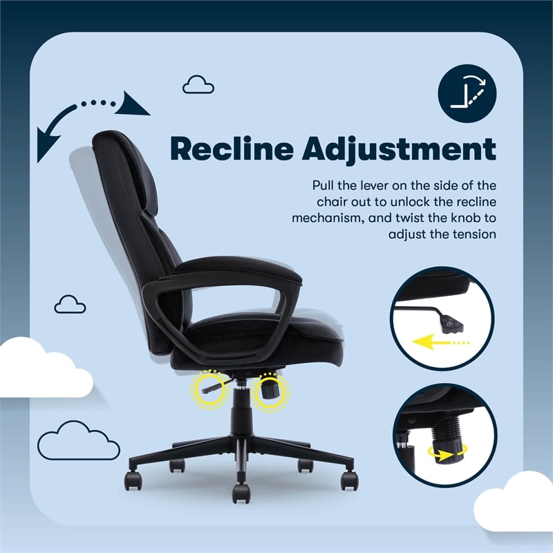 Serta Comfort Classic Executive Office Chair Padded Armrest Black Velvet Fabric