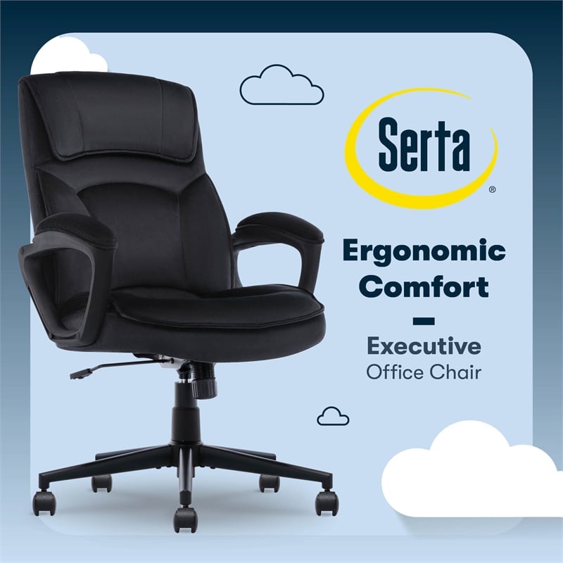 Serta Comfort Classic Executive Office Chair Padded Armrest Black Velvet Fabric