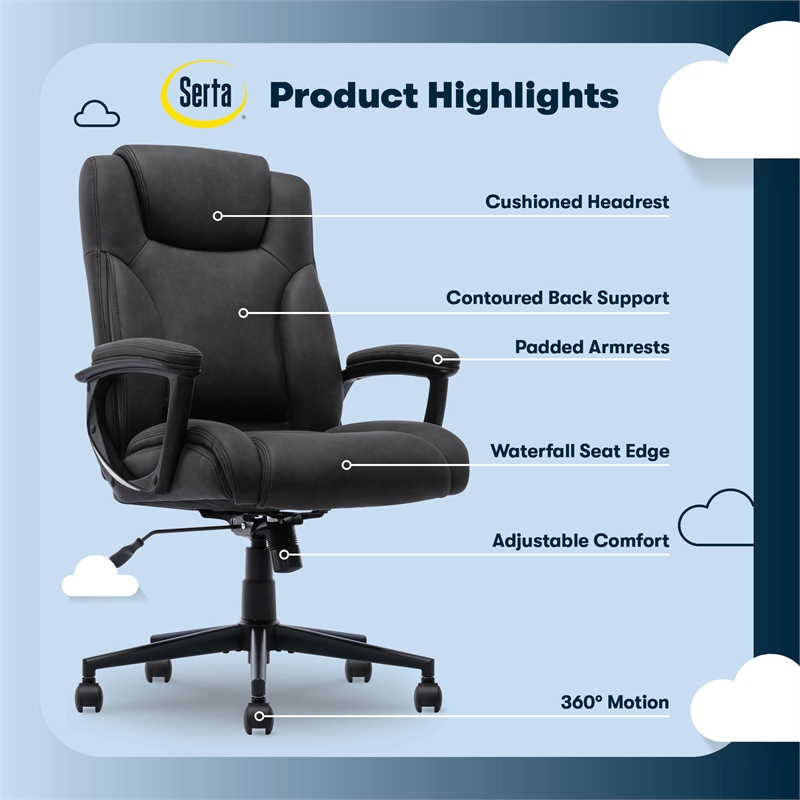 Serta Comfort Eco Office Ergonomic Computer Chair Lumber Support Black