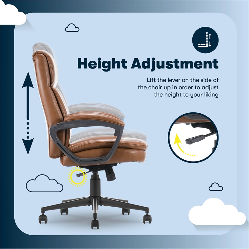 Serta Comfort Ergo Executive Office Chair Ergonomic with Cognac Bonded Leather