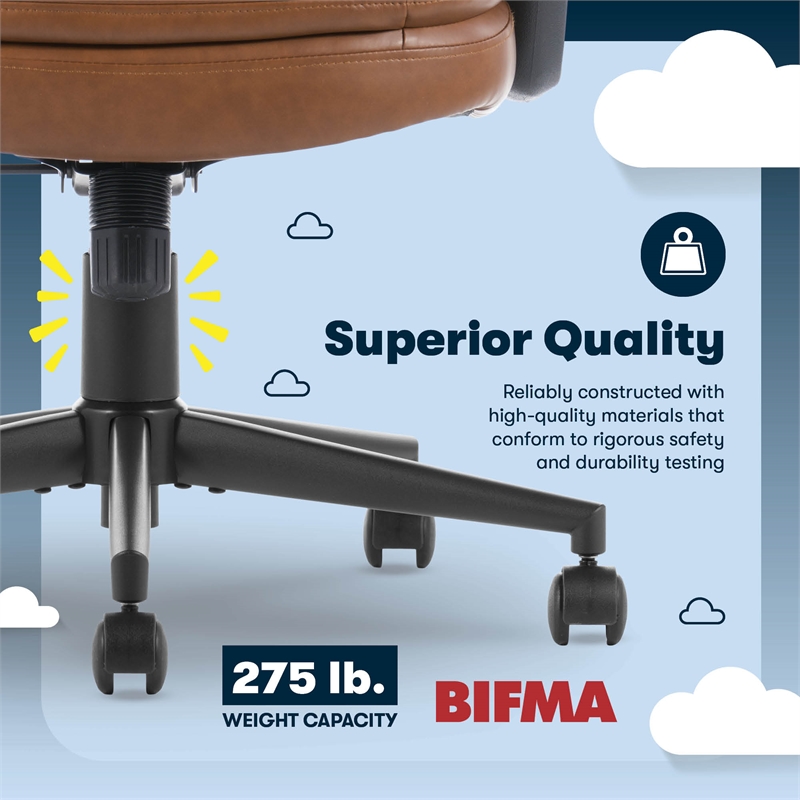 Serta Comfort Ergo Executive Office Chair Ergonomic with Cognac Bonded Leather