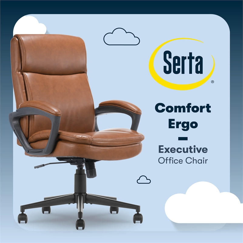 Serta Comfort Ergo Executive Office Chair Ergonomic with Cognac Bonded Leather