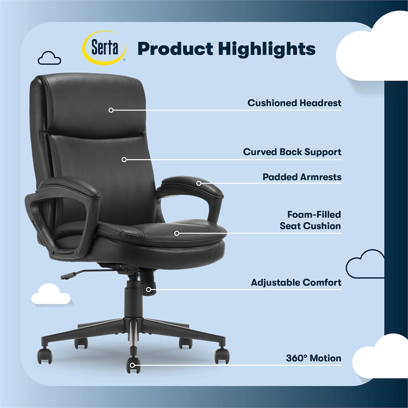 Serta Comfort Ergo Executive Office Chair Ergonomic with Black Bonded Leather