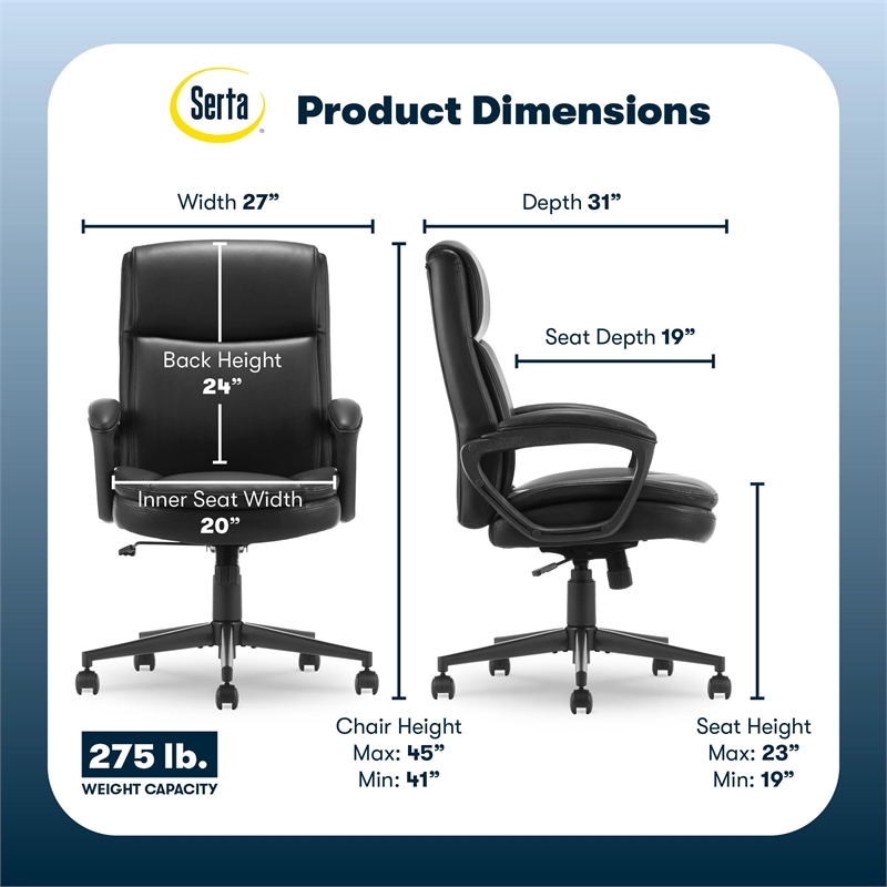 Serta Comfort Ergo Executive Office Chair Ergonomic with Black Bonded Leather