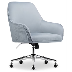 Serta Chloe Modern Office Chair Pleated Mid-Back Chrome Metal Base Blue Velvet