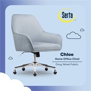 serta chloe modern office chair pleated mid-back chrome metal base blue velvet